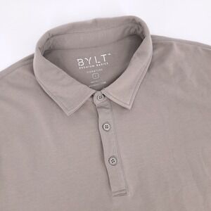 BYLT Signature Polo Shirt Mens Large Performance Blend Taupe Gray Curved Hem